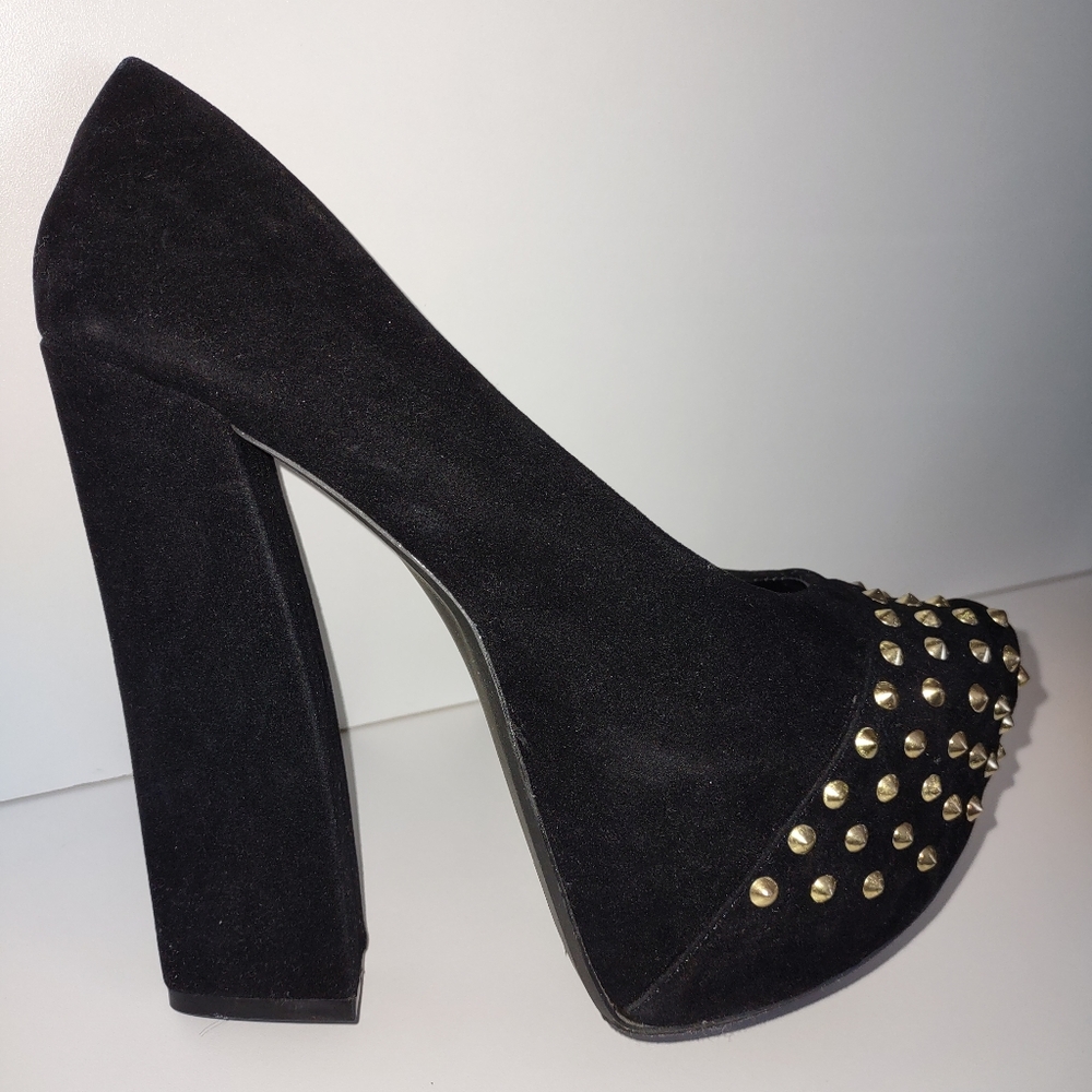 BLACK STUDS EMBELLISHED PLATFORM HEELS - SIZE 6.5 - Picture 2 of 7